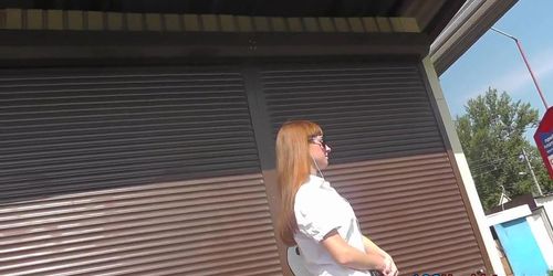 Redhead upskirt on a sunny summer day (Amanda Logue, Sunny Day)