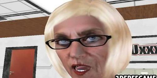 This sexy 3D old babe turns on old man so he can cum